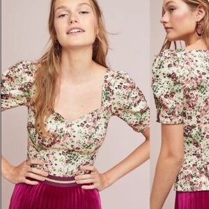 Maeve Anthropologie Floral Puff Sleeve Top